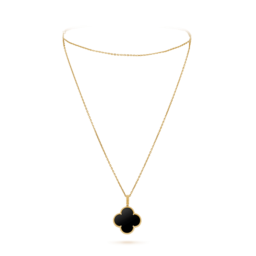 [Rose Jewellery]CLOVER 25MM GOLD ONYX BIG CLOVER NECKLACE