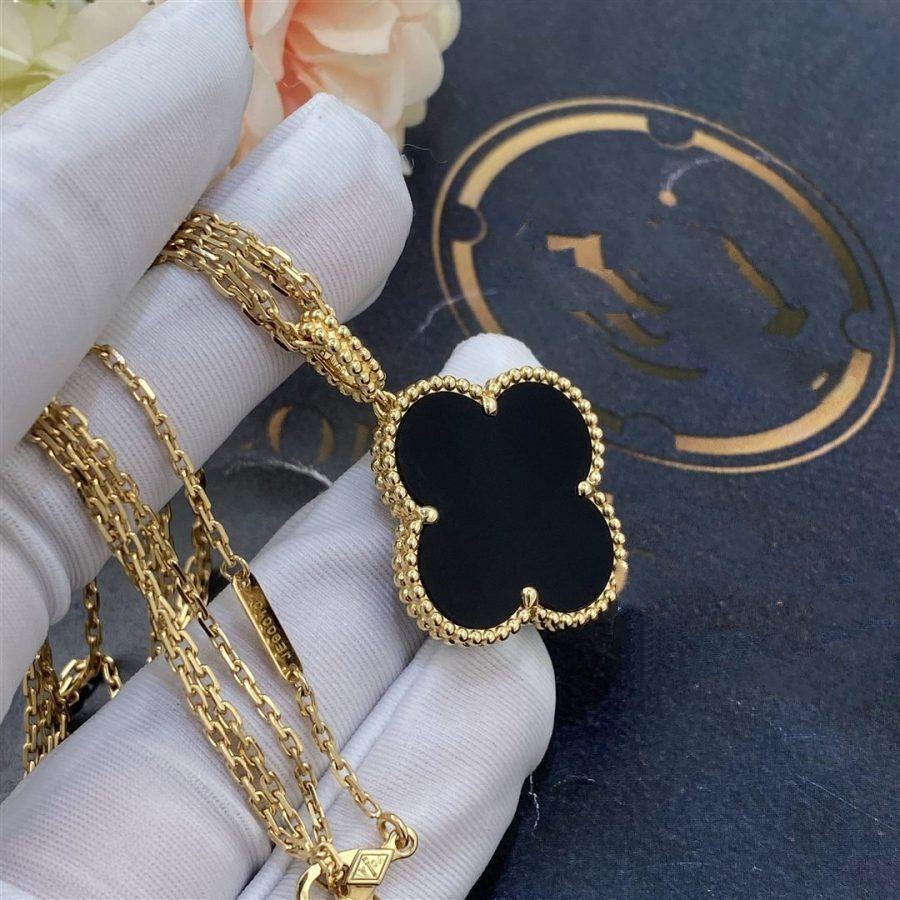 [Rose Jewellery]CLOVER 25MM GOLD ONYX BIG CLOVER NECKLACE