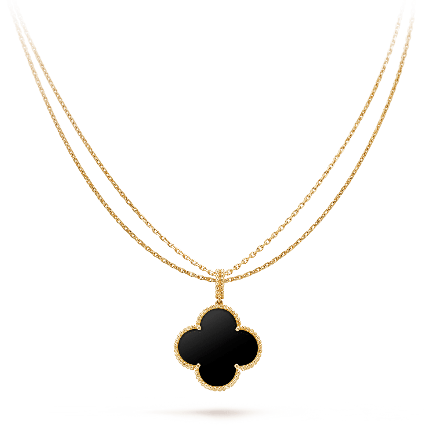 [Rose Jewellery]CLOVER 25MM GOLD ONYX BIG CLOVER NECKLACE