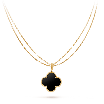 [Rose Jewellery]CLOVER 25MM GOLD ONYX BIG CLOVER NECKLACE