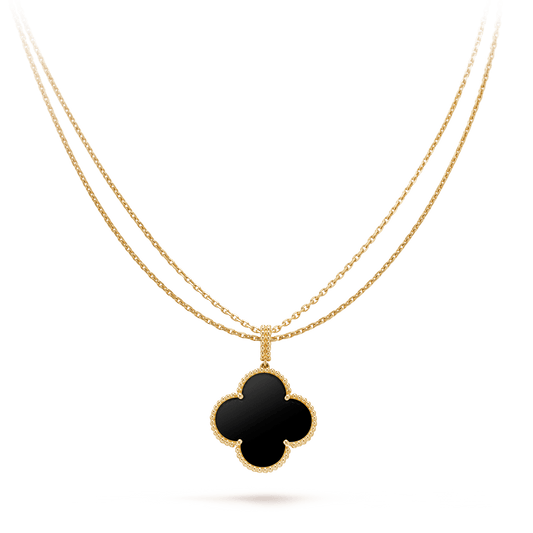 [Rose Jewellery]CLOVER 25MM GOLD ONYX BIG CLOVER NECKLACE