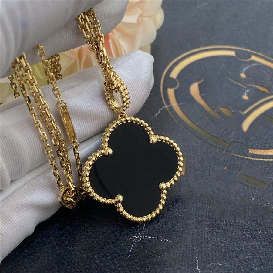 [Rose Jewellery]CLOVER 25MM GOLD ONYX BIG CLOVER NECKLACE