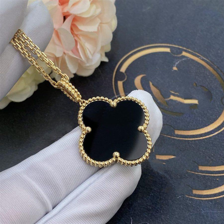 [Rose Jewellery]CLOVER 25MM GOLD ONYX BIG CLOVER NECKLACE