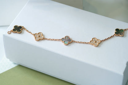 [Rose Jewellery]CLOVER 5 MOTIFS DARK MOP AND DIAMONDS PINK GOLD BRACELET