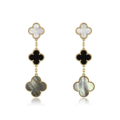 [Rose Jewellery]CLOVER EARRINGS GOLD ONYX MOP 3 MOTIF