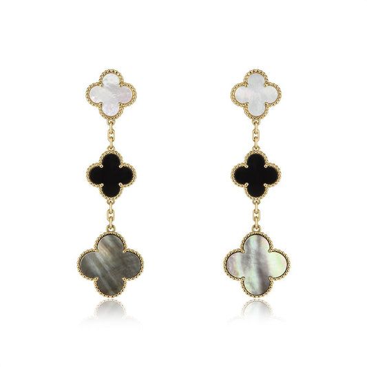 [Rose Jewellery]CLOVER EARRINGS GOLD ONYX MOP 3 MOTIF