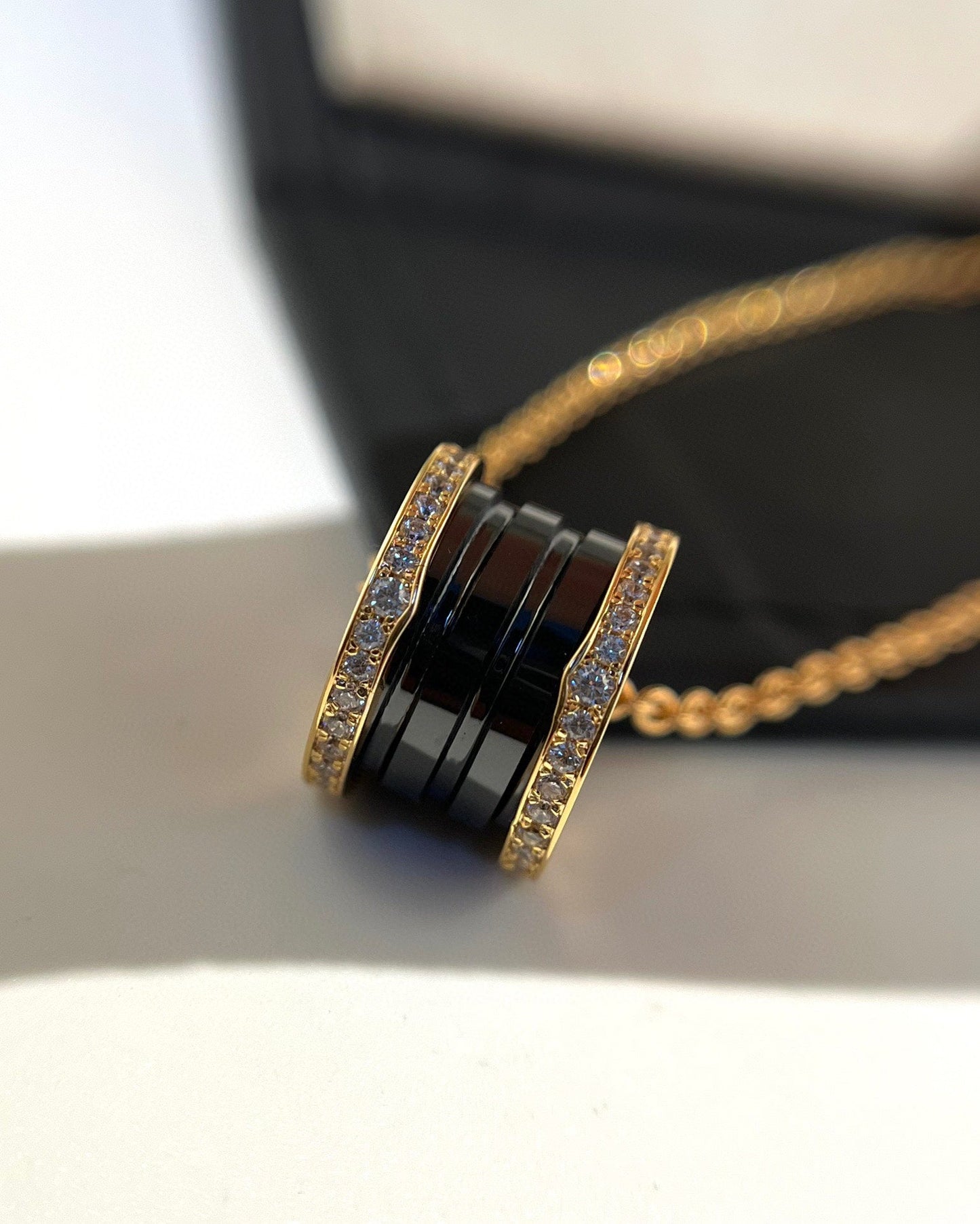 [Rose Jewellery]ZERO 1 BLACK CERAMIC DIAMOND PINK GOLD NECKLACE