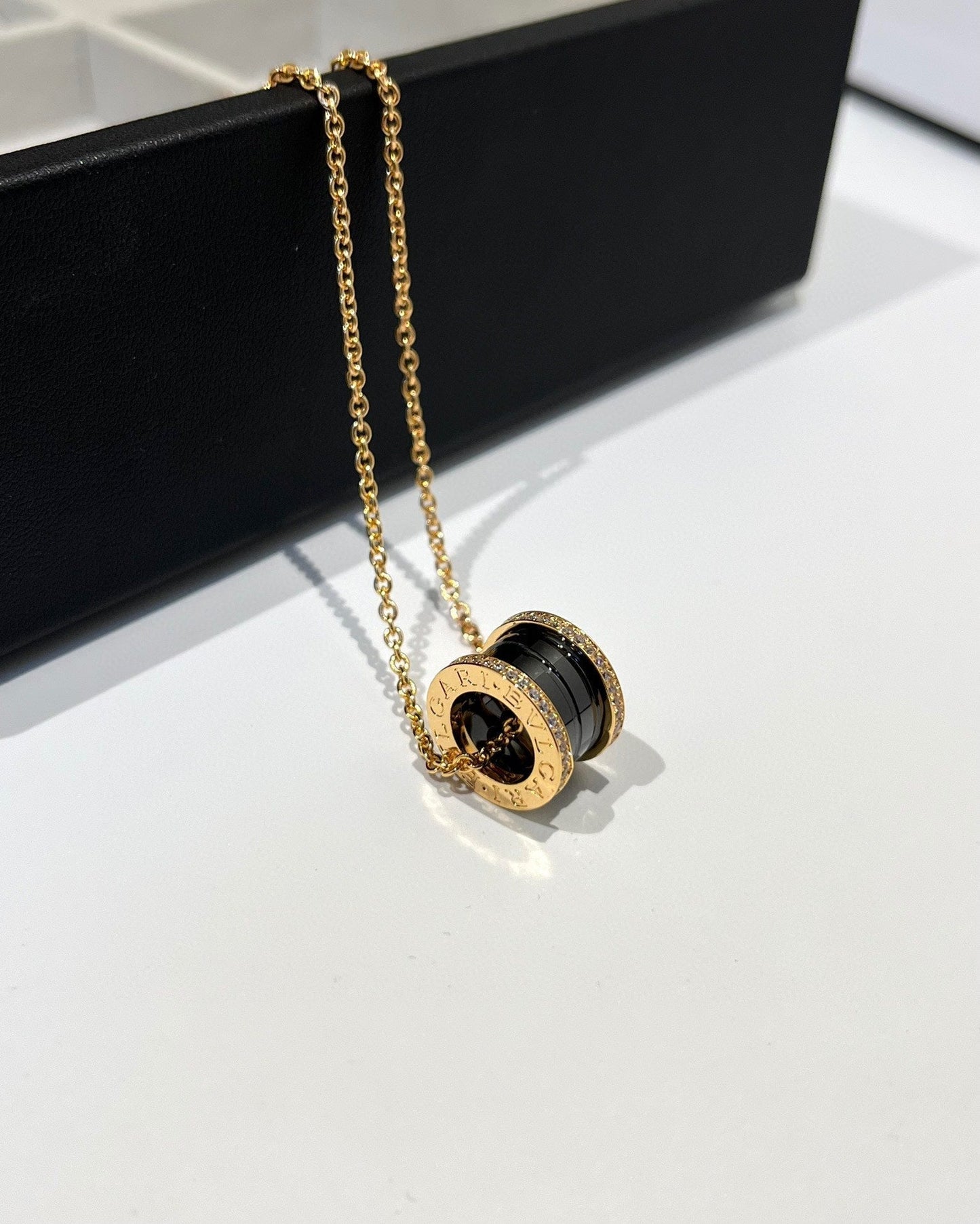 [Rose Jewellery]ZERO 1 BLACK CERAMIC DIAMOND PINK GOLD NECKLACE